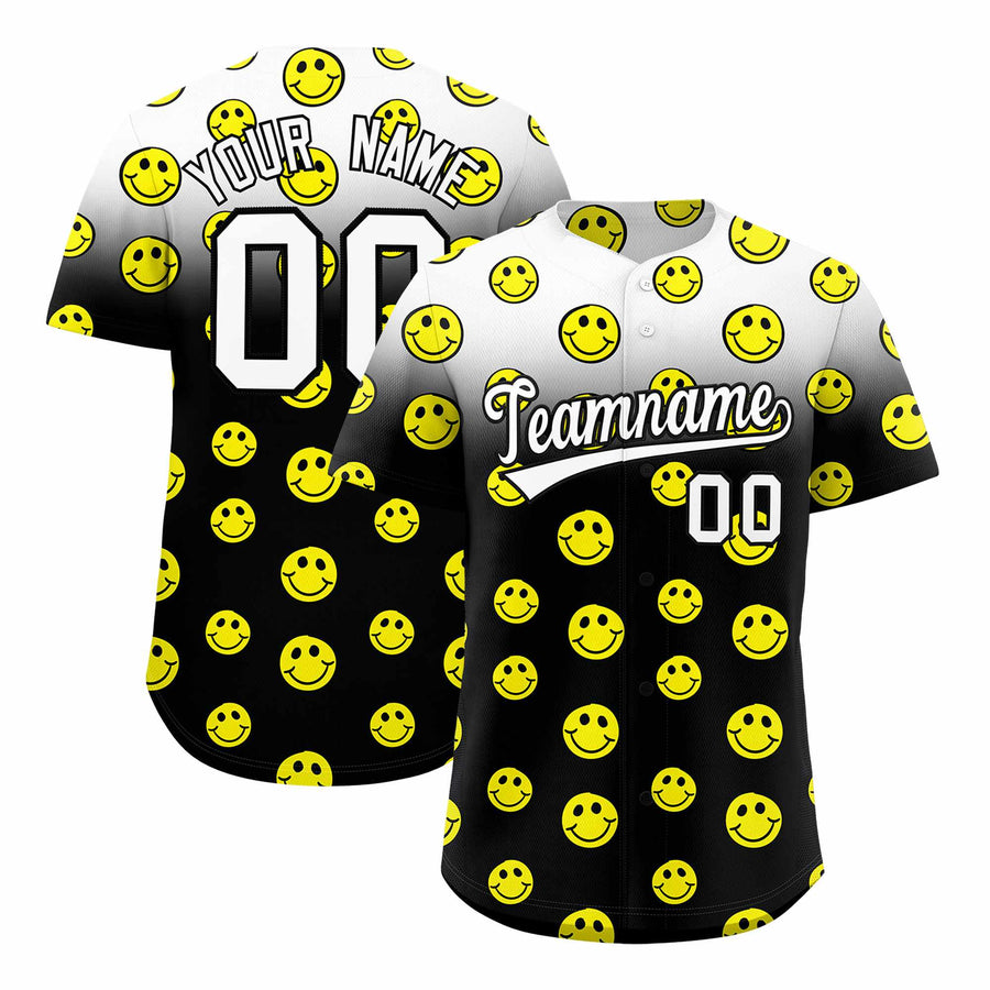 Custom White Black Graffiti Gradient Pattern Smile Baseball Jersey | BuyFootballJersey
