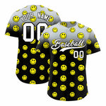 Custom Silver Black Graffiti Gradient Pattern Smile Baseball Jersey | BuyFootballJersey