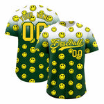 Custom White Green Graffiti Gradient Pattern Smile Baseball Jersey | BuyFootballJersey
