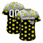 Custom Silver Black Graffiti Gradient Pattern Smile Baseball Jersey | BuyFootballJersey