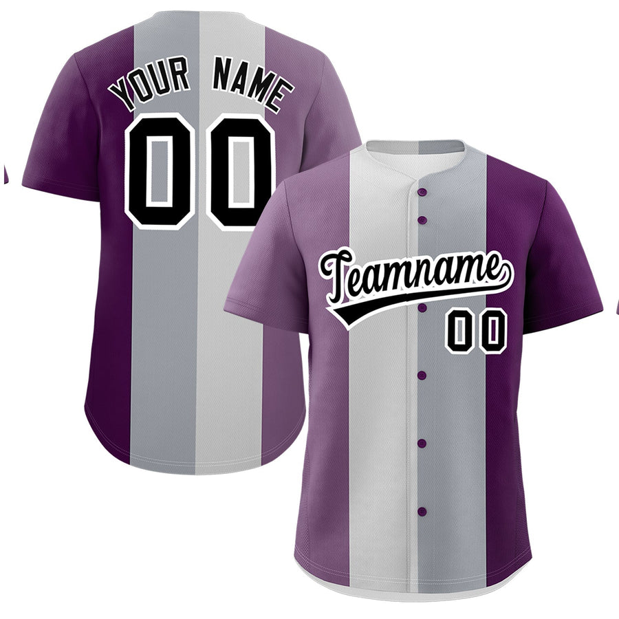 Custom Purple Light Purple Gray Genderless For Pride Month Color Block Baseball Jersey | BuyFootballJersey
