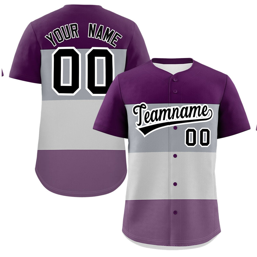 Custom Purple Gray Light Purple Genderless For Pride Month Color Block Baseball Jersey | BuyFootballJersey