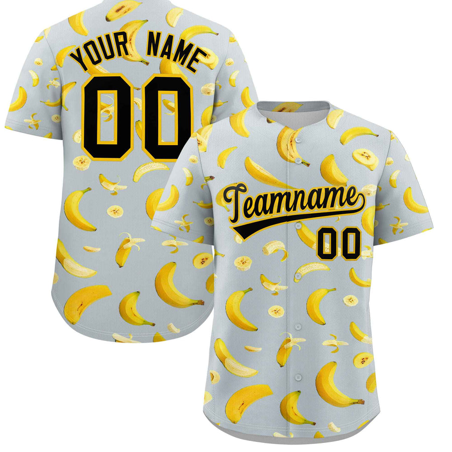 Custom Silver Banana Graffiti Pattern Fashion Baseball Jersey | BuyFootballJersey