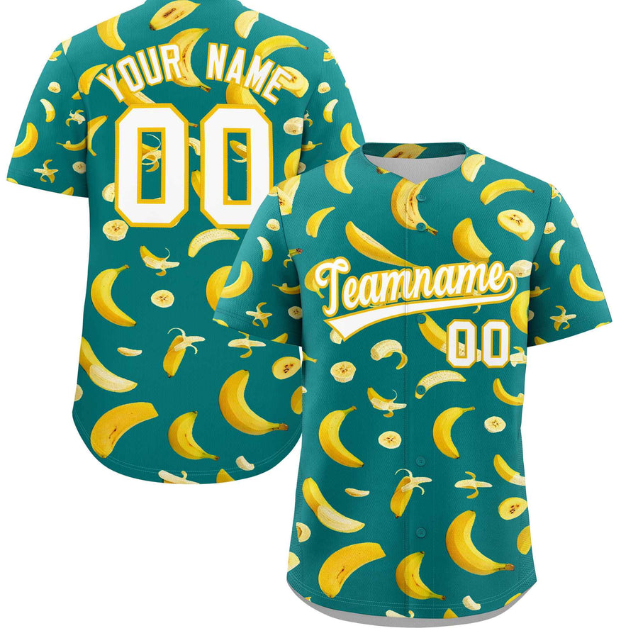Custom Teal Banana Graffiti Pattern Fashion Baseball Jersey | BuyFootballJersey