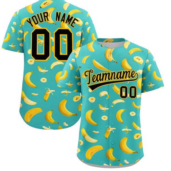 Custom Teal Banana Graffiti Pattern Fashion Baseball Jersey | BuyFootballJersey