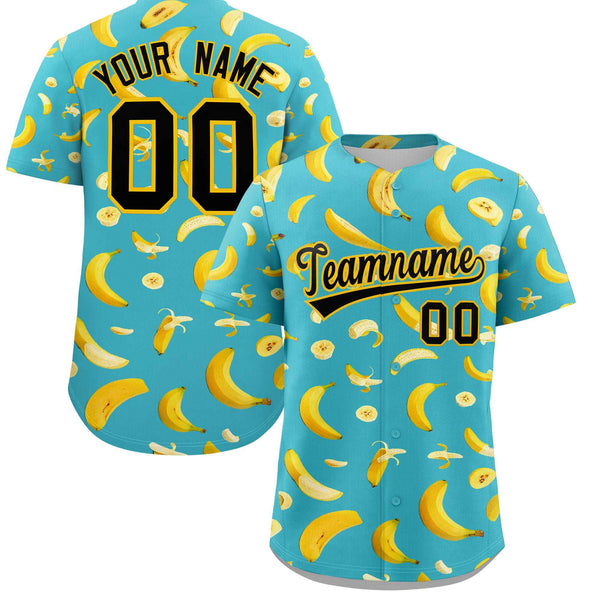 Custom Teal Banana Graffiti Pattern Fashion Baseball Jersey | BuyFootballJersey