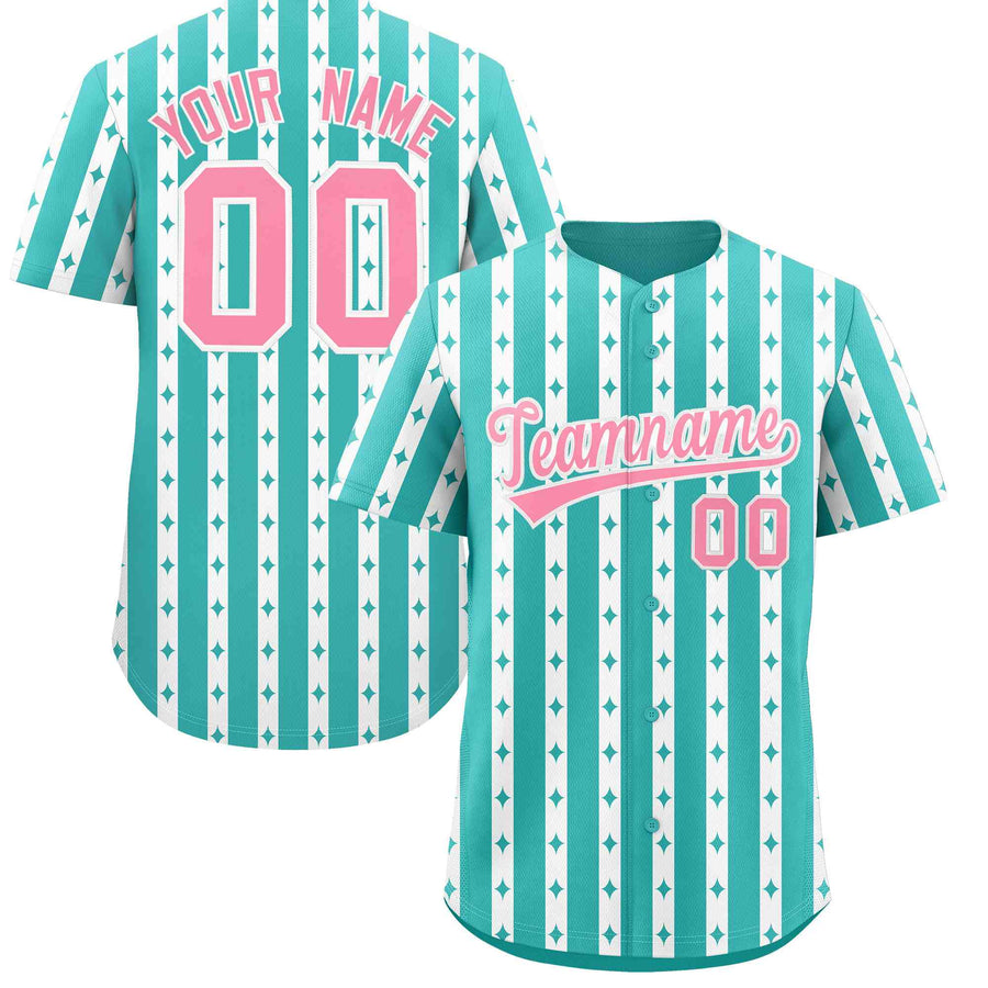 Custom Teal White Star Pattern Thick Stripes Baseball Jersey | BuyFootballJersey