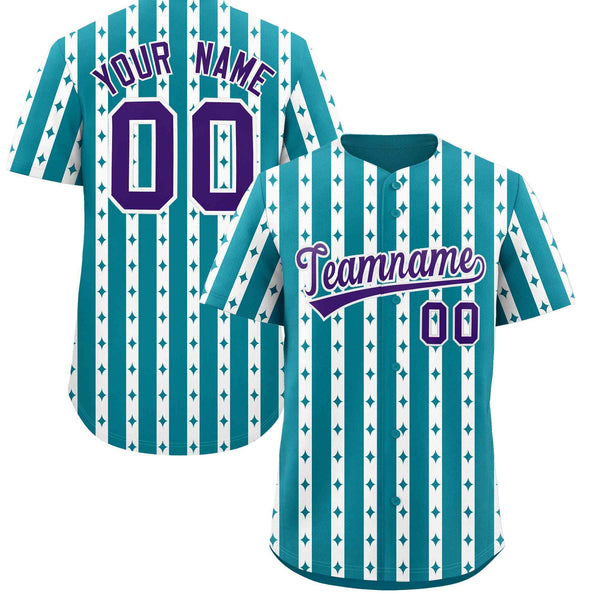 Custom Teal White Star Pattern Thick Stripes Baseball Jersey | BuyFootballJersey