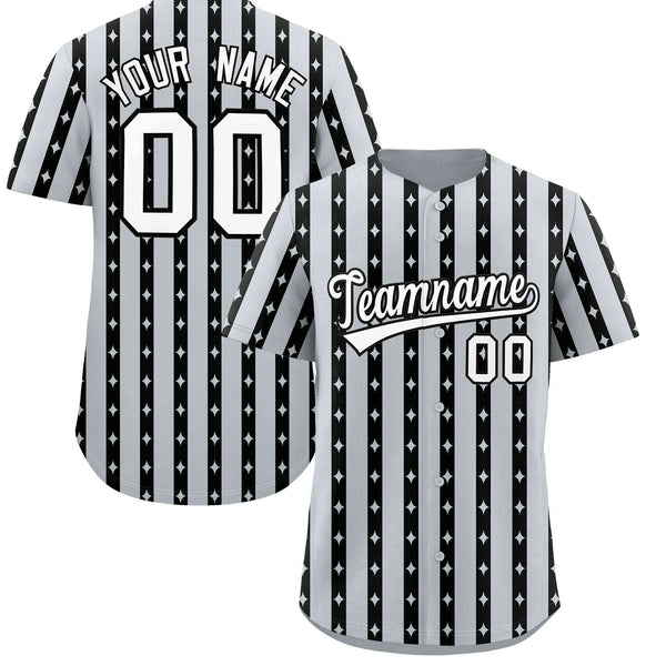 Custom Silver Black Star Pattern Thick Stripes Baseball Jersey | BuyFootballJersey