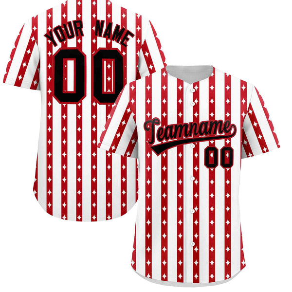 Custom White Red Star Pattern Thick Stripes Baseball Jersey | BuyFootballJersey