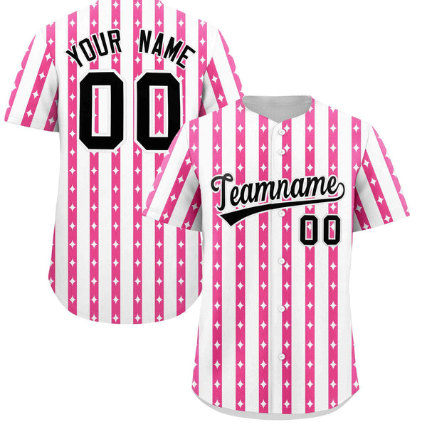 Custom White Pink Star Pattern Thick Stripes Baseball Jersey | BuyFootballJersey