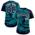 Custom Aqua Navy Swirl Graffiti Pattern Baseball Jersey | BuyFootballJersey