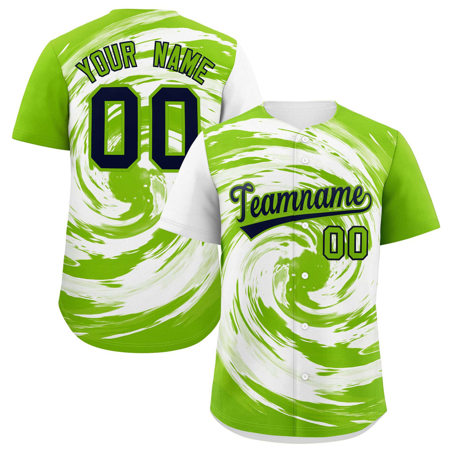 Custom White Neon Green Swirl Graffiti Pattern Baseball Jersey | BuyFootballJersey