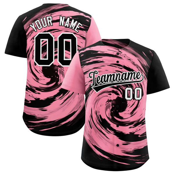 Custom Light Pink Black Swirl Graffiti Pattern Baseball Jersey | BuyFootballJersey