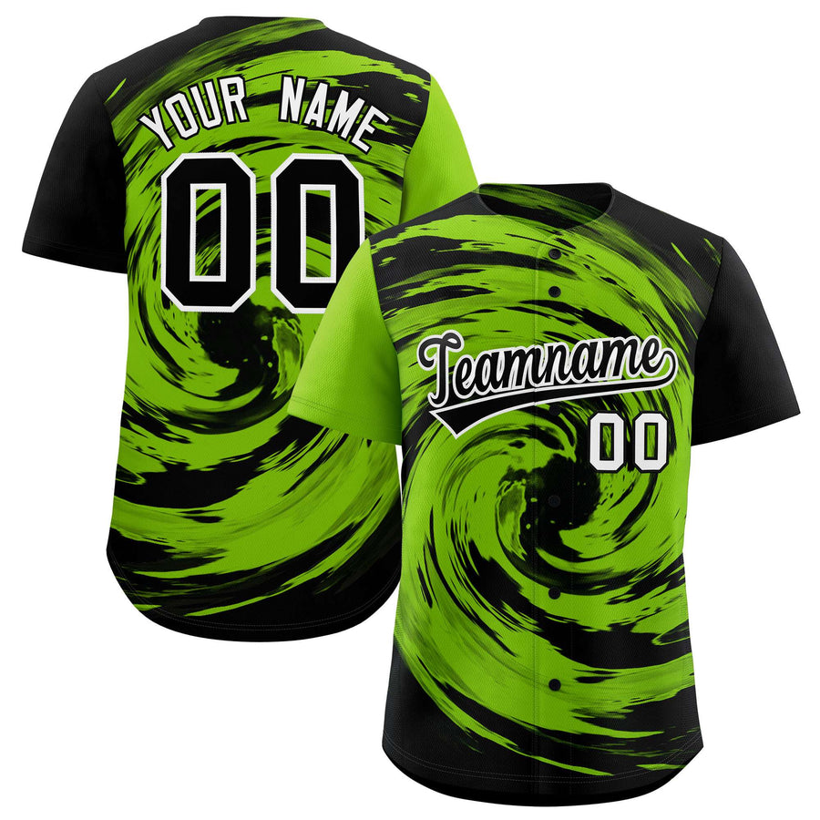 Custom Neon Green Black Swirl Graffiti Pattern Baseball Jersey | BuyFootballJersey