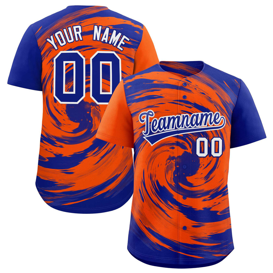 Custom Orange Royal Swirl Graffiti Pattern Baseball Jersey | BuyFootballJersey