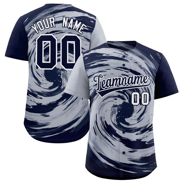 Custom Silver Navy Swirl Graffiti Pattern Baseball Jersey | BuyFootballJersey