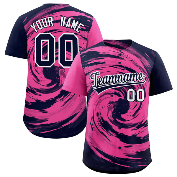 Custom Pink Navy Swirl Graffiti Pattern Baseball Jersey | BuyFootballJersey