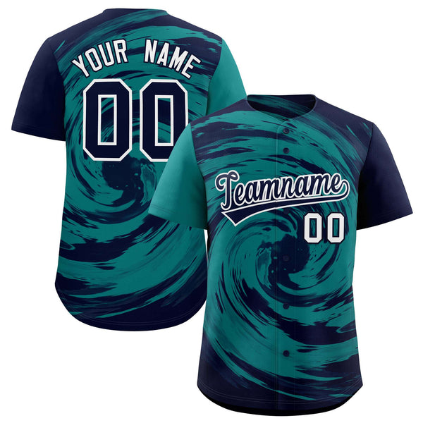 Custom Aqua Navy Swirl Graffiti Pattern Baseball Jersey | BuyFootballJersey