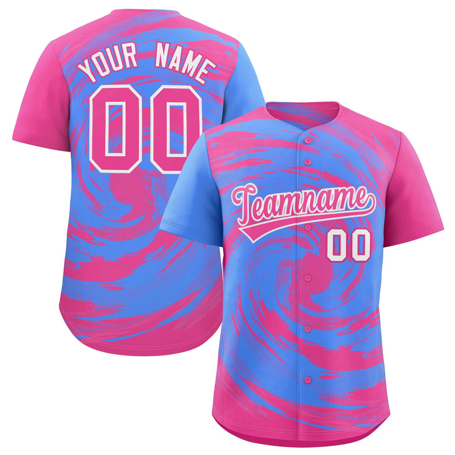 Custom Powder Blue Pink Swirl Graffiti Pattern Baseball Jersey | BuyFootballJersey