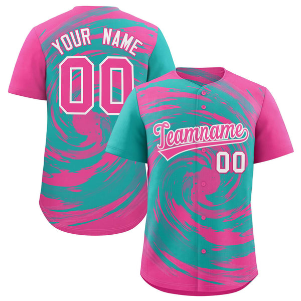 Custom Aqua Pink Swirl Graffiti Pattern Baseball Jersey | BuyFootballJersey