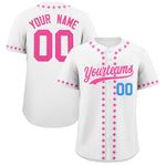 Custom White Pink Star Ribbing Baseball Jersey | BuyFootballJersey