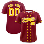 Custom Crimson Gold Star Ribbing Baseball Jersey | BuyFootballJersey