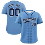 Custom Light Blue Navy Star Ribbing Baseball Jersey | BuyFootballJersey