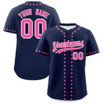 Custom Navy Pink Star Ribbing Baseball Jersey | BuyFootballJersey