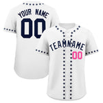 Custom White Navy Star Ribbing Baseball Jersey | BuyFootballJersey