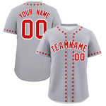 Custom Gray Red Star Ribbing Baseball Jersey | BuyFootballJersey