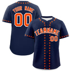 Custom Navy Orange Star Ribbing Baseball Jersey | BuyFootballJersey