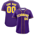 Custom Purple Gold Star Ribbing Baseball Jersey | BuyFootballJersey
