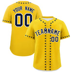 Custom Gold Navy Star Ribbing Baseball Jersey | BuyFootballJersey