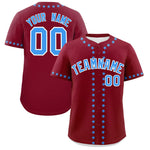 Custom Crimson Powder Blue Star Ribbing Baseball Jersey | BuyFootballJersey