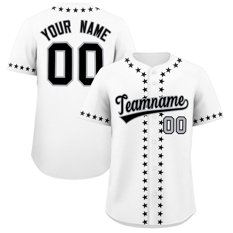 Custom White Black Star Ribbing Baseball Jersey | BuyFootballJersey