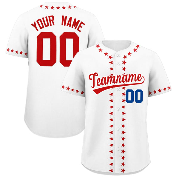 Custom White Red Star Ribbing Baseball Jersey | BuyFootballJersey