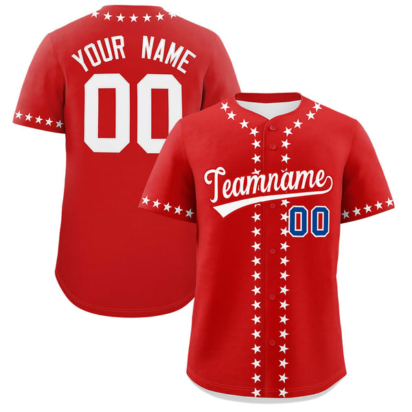 Custom Red White Star Ribbing Baseball Jersey | BuyFootballJersey