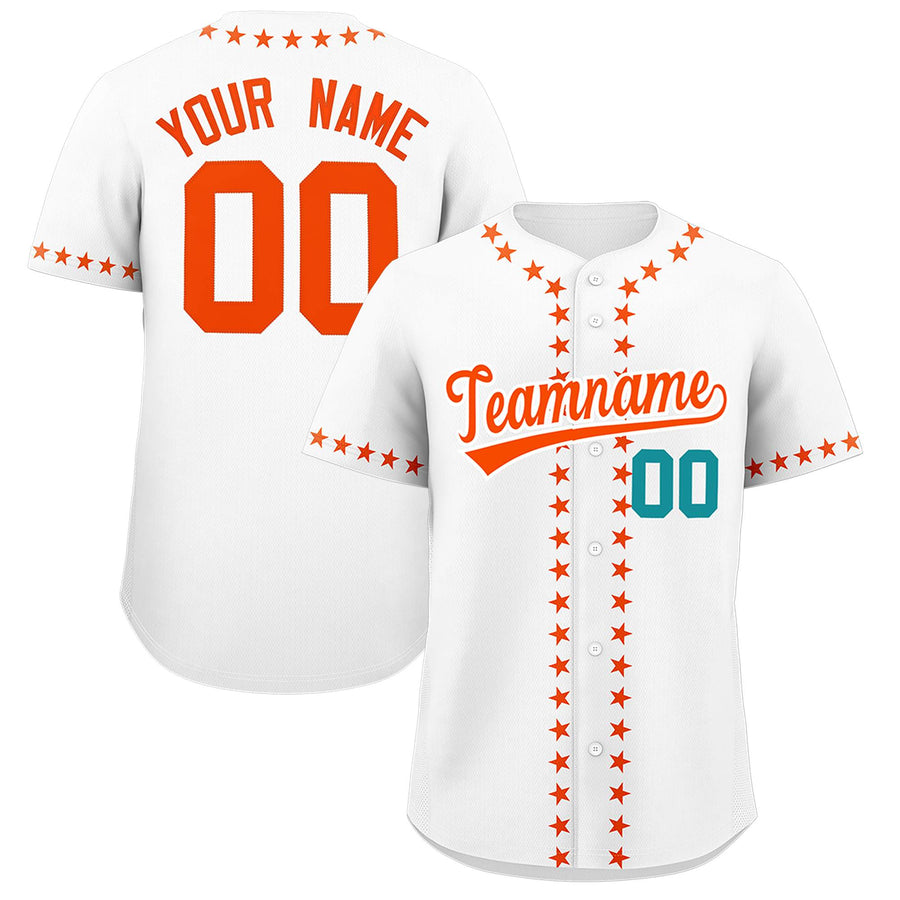 Custom White Orange Star Ribbing Baseball Jersey | BuyFootballJersey