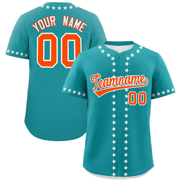 Custom Aqua White Star Ribbing Baseball Jersey | BuyFootballJersey
