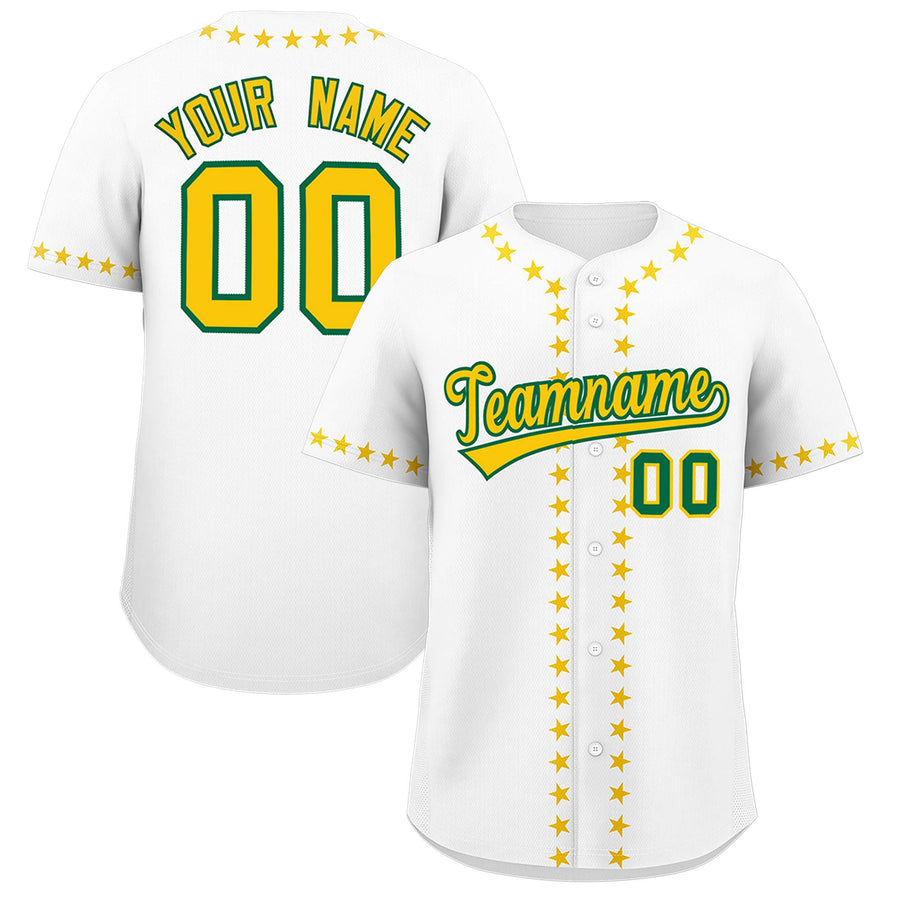 Custom White Gold Star Ribbing Baseball Jersey | BuyFootballJersey
