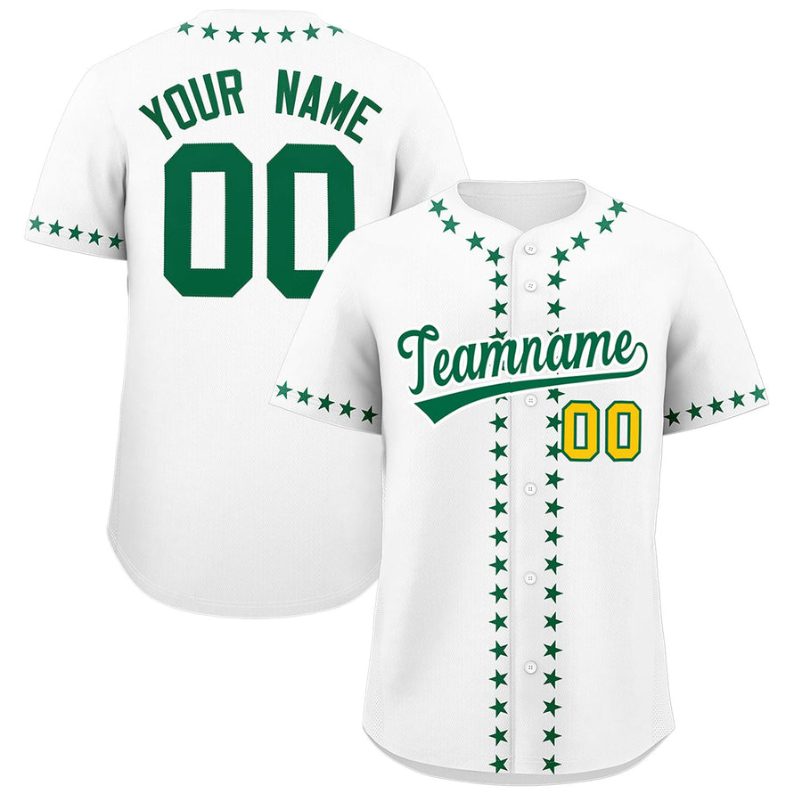 Custom White Kelly Green Star Ribbing Baseball Jersey | BuyFootballJersey