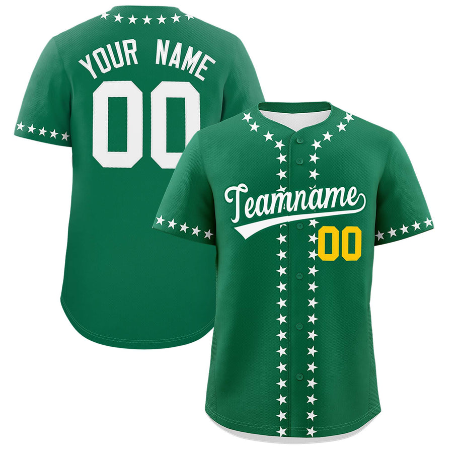 Custom Kelly Green White Star Ribbing Baseball Jersey | BuyFootballJersey