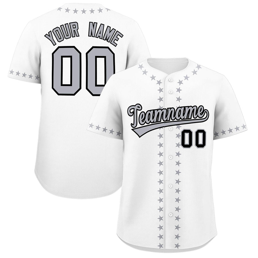 Custom White Gray Star Ribbing Baseball Jersey | BuyFootballJersey