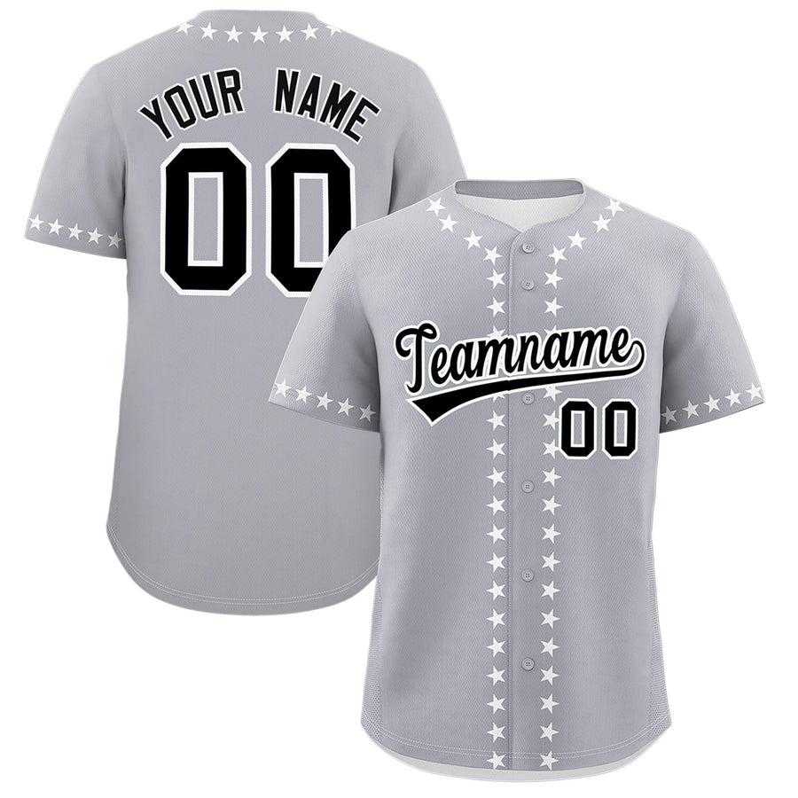 Custom Gray White Star Ribbing Baseball Jersey | BuyFootballJersey