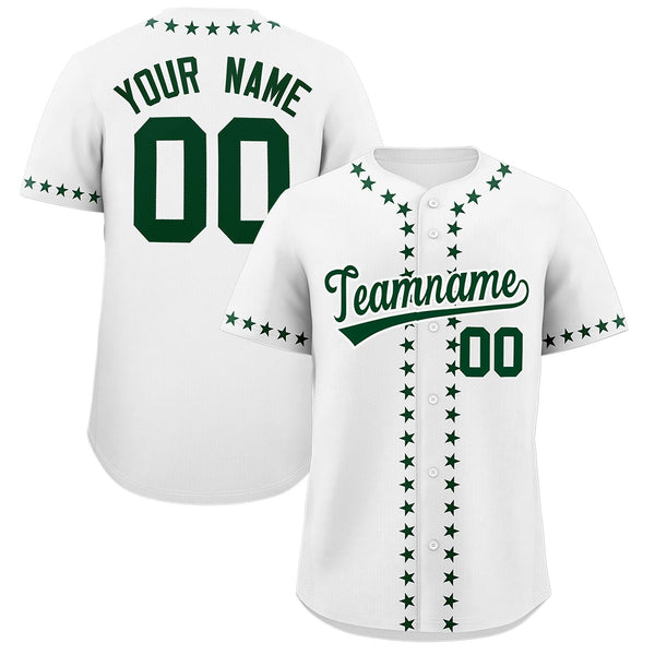 Custom White Green Star Ribbing Baseball Jersey | BuyFootballJersey