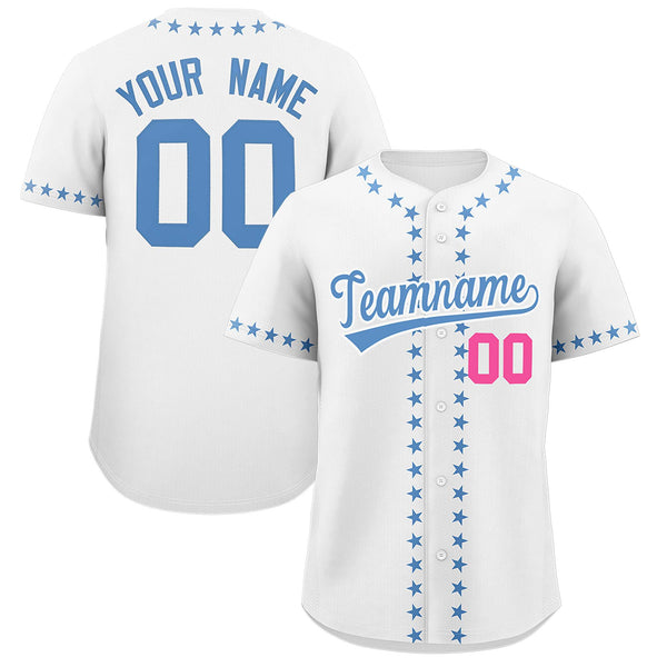 Custom White Light Blue Star Ribbing Baseball Jersey | BuyFootballJersey