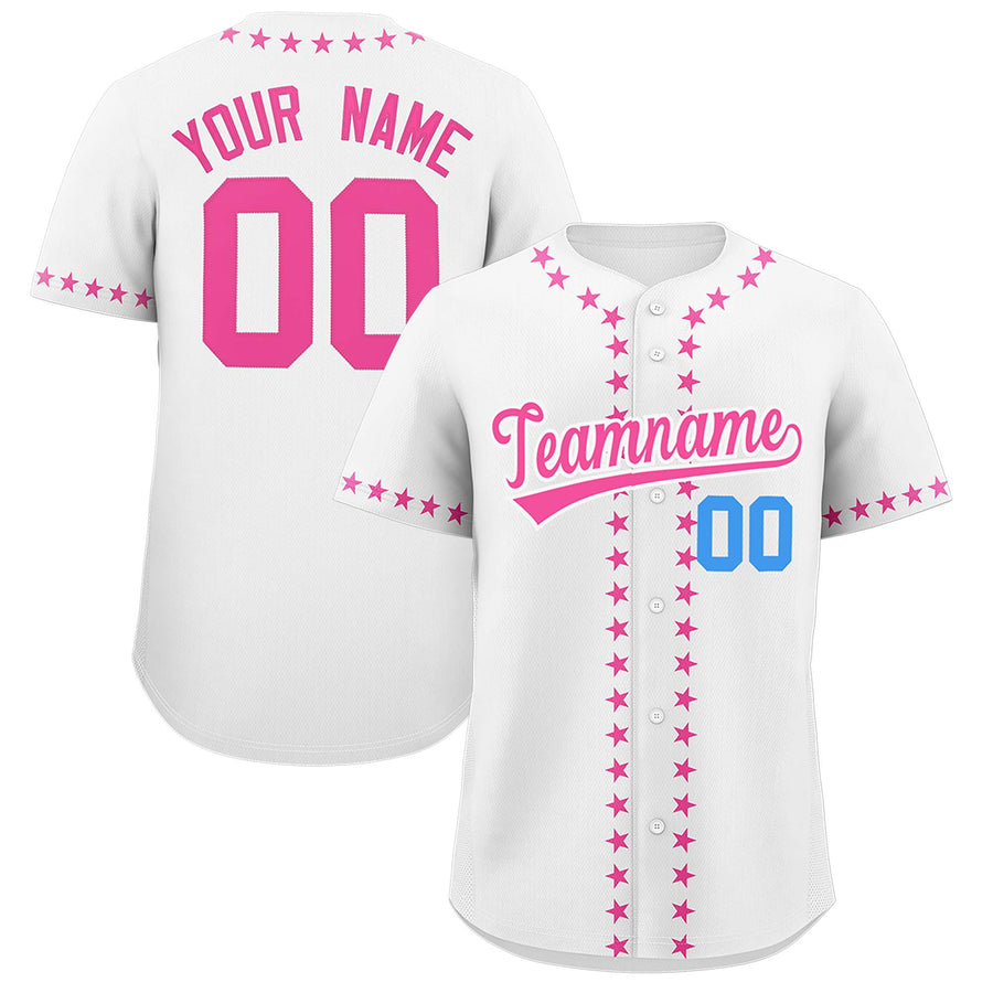 Custom White Pink Star Ribbing Baseball Jersey | BuyFootballJersey