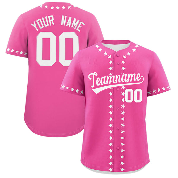 Custom Pink White Star Ribbing Baseball Jersey | BuyFootballJersey