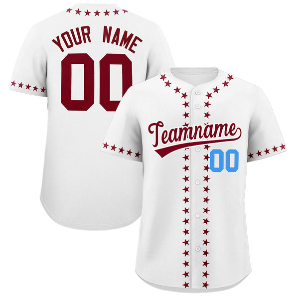 Custom White Crimson Star Ribbing Baseball Jersey | BuyFootballJersey